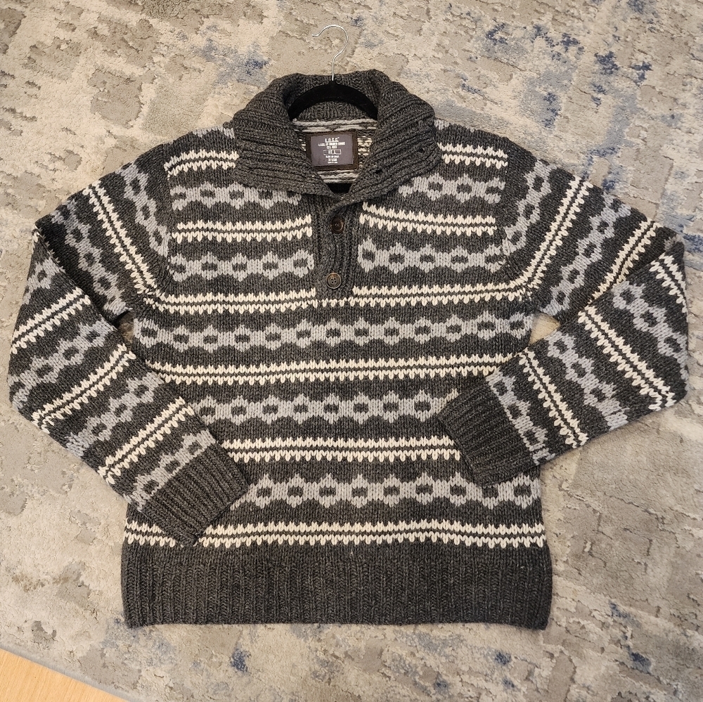 L.O.G.G Lambs Wool Blend Grey Knit 1/4 Button Sweater Mens Size Large